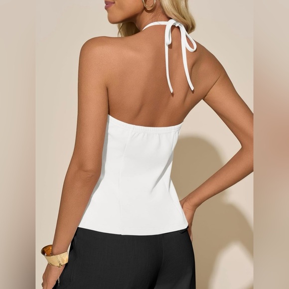 Cicy Bell Women’s Bow Halter Crop Bow Backless Tie Front Sleeveless Shirt - NWT - Picture 2 of 8